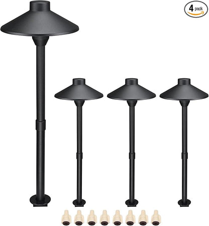 Lumina Lighting® Low Voltage Landscape Lighting Cast-Aluminum Path and Area Light Warm White 3W G4 LED Bulb and ABS Ground Stake Included for Yard Walkway Lawn PAL0106-BKLED4 (Black,4-Pack)