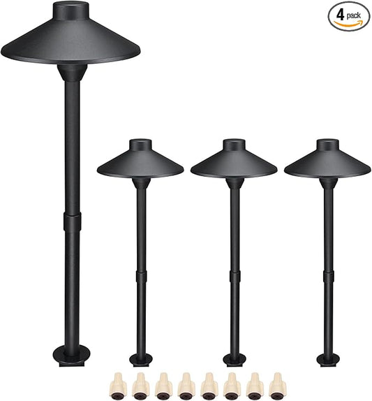Lumina Lighting® Low Voltage Landscape Lighting Cast-Aluminum Path and Area Light Warm White 3W G4 LED Bulb and ABS Ground Stake Included for Yard Walkway Lawn PAL0106-BKLED4 (Black,4-Pack)