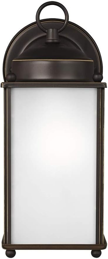 Generation Lighting 8593001-71 New Castle Satin Etched Glass Outdoor Wall Sconce Lighting Fixture, 1-Light 75 Watt, 10" H x 5" W, Antique Bronze