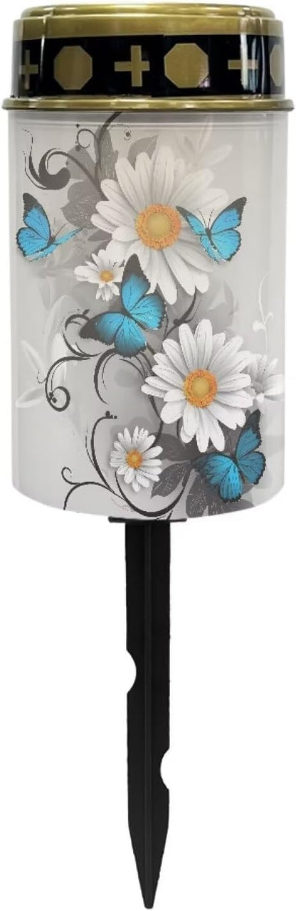 Butterfly Cemetery Solar Lights Daisy Solar Lights Grave Decorations for Cemetery Mom Solar Outdoor Lights Waterproof Decorative Solar Garden Stake Lights