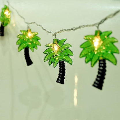 Palm Tree String Lights Outdoor, Summer Beach Themed Decoratives String Lights with 10 Palm Tree Patio Light, Plug in Indoor Fairy Lights for Outdoor Indoor Beach Tropical Party Bedroom Birthday Decor
