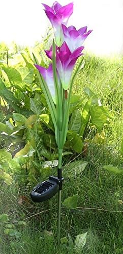Outdoor Solar Flower Garden Stake Lights (2 Pack) Garden Lilly Flowers Multi Color LED Light Changing White and Purple Indoor-Outdoor