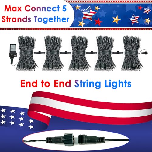 BHCLIGHT Connectable 88Ft 240LED 4th of July String Lights, Red White Blue