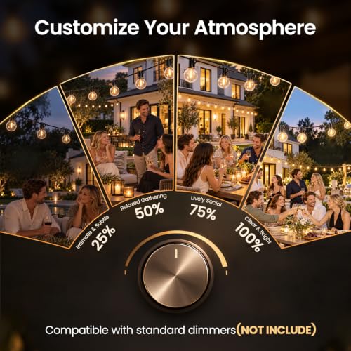 RTTY Outdoor String Lights LED 25 FT, Patio Light Waterproof 13 LED Bulbs
