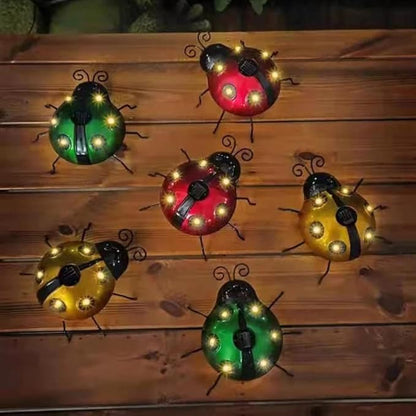 Solar Outdoor Garden Light with Solar Lamp Ladybug Garden Decoration Metal Waterproof LED Garden Light, Garden Statue Lawn Ornament for Outdoor Garden Walkway Decoration (Yellow)