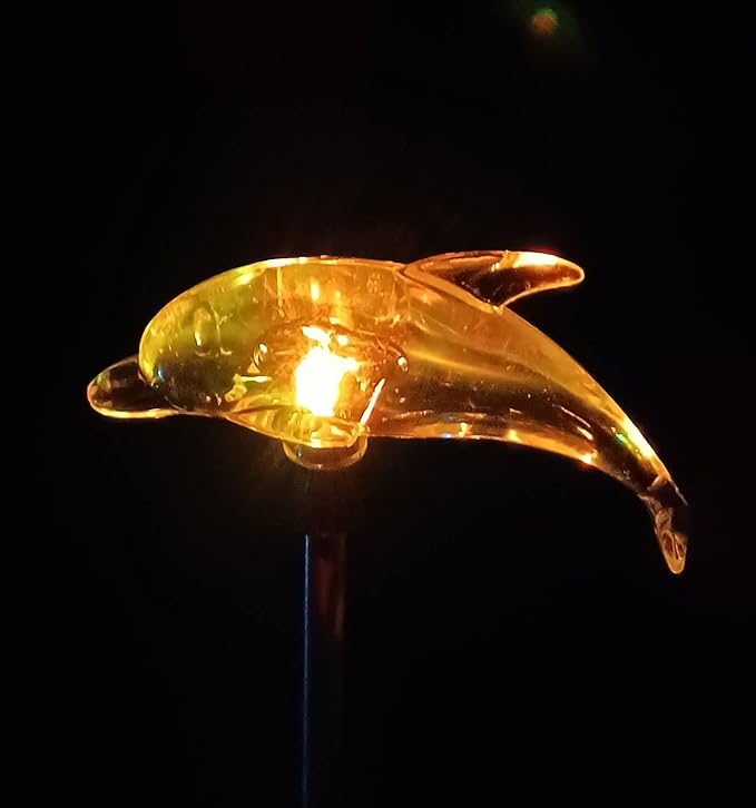 Starry Illuminate 2 PCS Solar Color Changing Dolphin Style Garden Stake Light, Clear