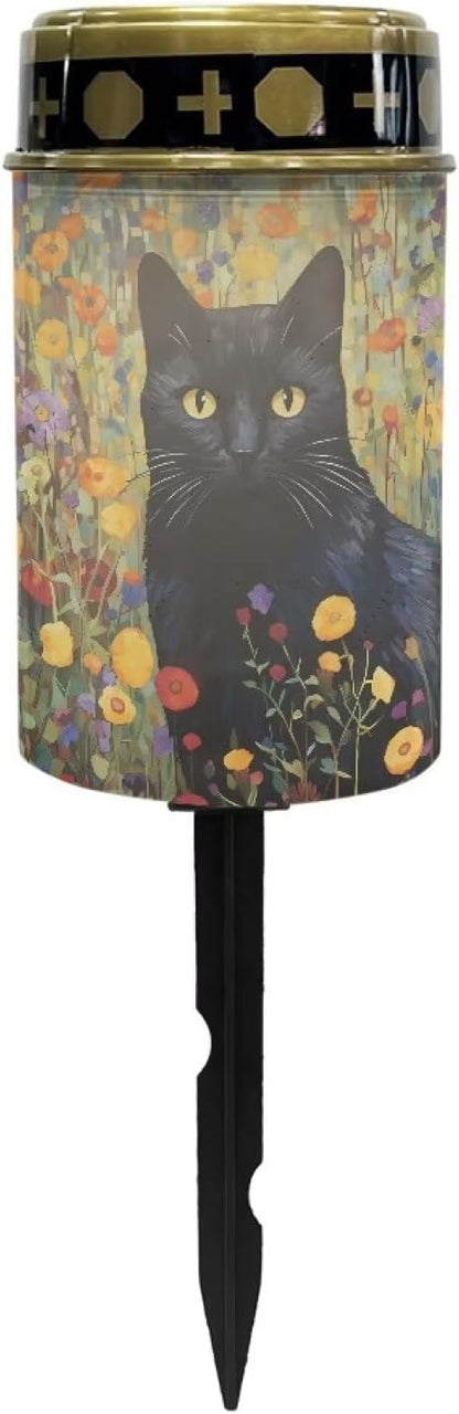 Black Cat Floral Cemetery Decorative Solar Lights Easy to Install Garden Solar Pathway Lights Waterproof Cemetery Cemetery Night Lights for Prayer Decoration