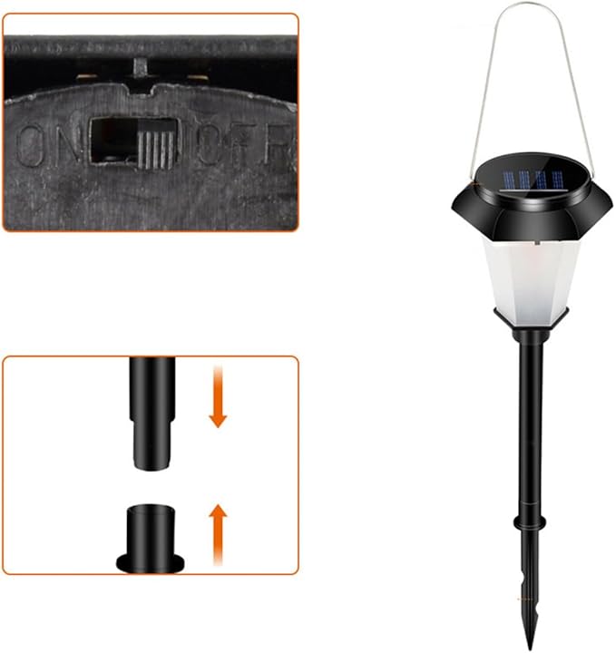 Solar Powered Simulated Flame Landscape Path Light, Waterproof LED Garden Lantern, Standing Outdoor Lawn Light for Patio Yard and Garden Pathway, Black