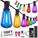 100FT Plug-in String Lights, Fixed 5-Color ST38 Bulbs, Bluetooth & Remote