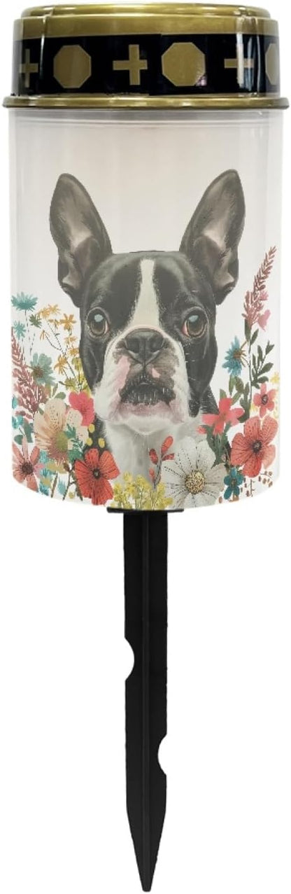 Boston Terrier Solar Garden Lights,Pathway Garden Lights Solar Outdoor LED Solar Powered Firay Lights for Outside,Solar Stake Lights for Yard Patio,Easy to Install