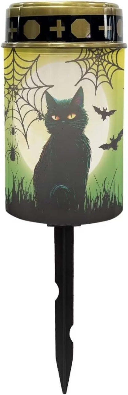 Garden Stake Light, Black Cat Spider Web - Halloween Solar Lights for Cemetery Grave,Solar Pathway Lights Outdoor,Lawn Yard Patio Garden Decor