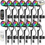 HIBOITEC RGBW Low Voltage Landscape Lighting 12Pack 12W with Remote Connectors Spotlights Landscape Lights 12-24V | Lumora