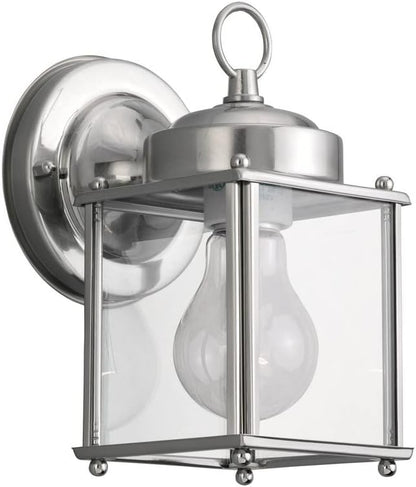Sea Gull Lighting 8592-965 New Castle One-Light Outdoor Wall Lantern with Clear Glass Panels, Antique Brushed Nickel Finish