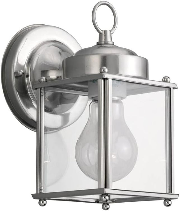 Sea Gull Lighting 8592-965 New Castle One-Light Outdoor Wall Lantern with Clear Glass Panels, Antique Brushed | Lumora
