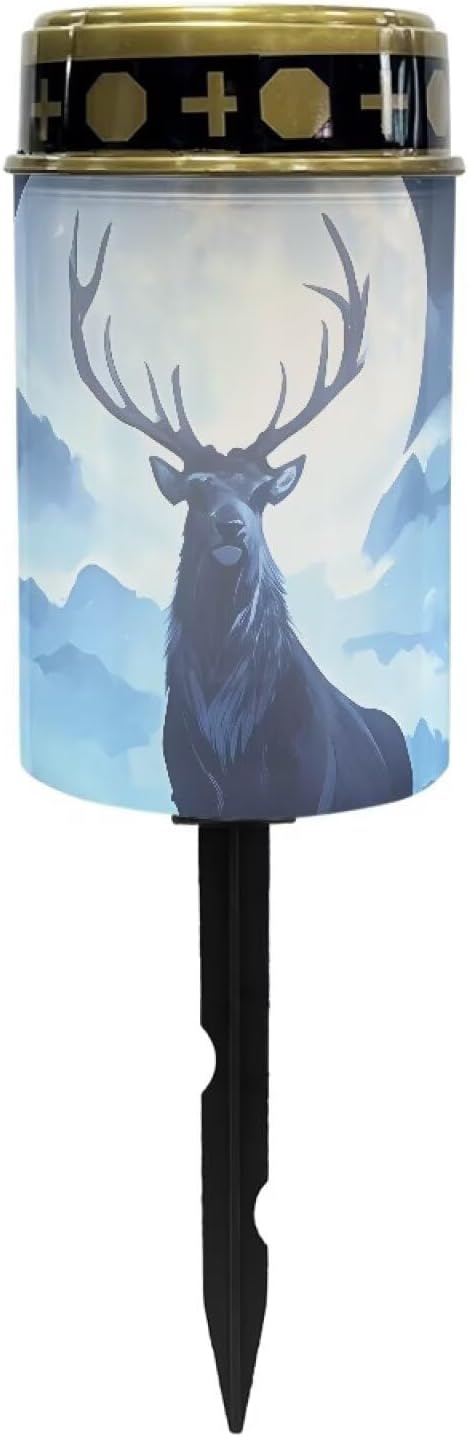 Solar Garden Lights Outdoor Decorative - Solar Lights Outdoor Waterproof- Moon Deer Cemetary Solar Lights for Remembrance Lawn