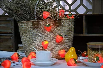 Fruit String Lights Battery Powered Indoor Outdoor Lighting Lamp Strawberry/ Grape/ Watermelon/ Lemon/ Banana for Wedding Home Birthday Garden Children's room Yard Patio Party Decorations (Strawberry)