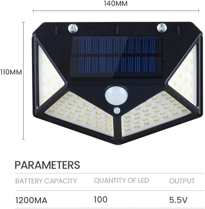 Security Light, Outdoor 100 LED Solar Light Motion Sensor Waterproof Solar Powered Wall Light | Yard Deck Light for Garden Decoration, Street Lights Solar Powered Lantern Wall Lamp
