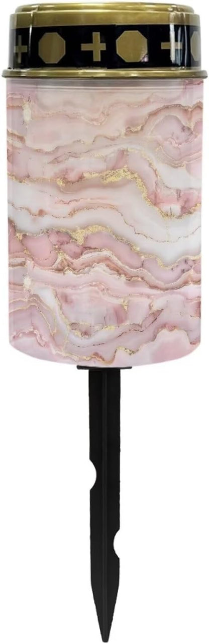 ZOUTAIRONG Pink Marble Solar Light for Cemetery Grave Solar Garden Lights Outdoor Garden Lights Solar Pathway Lights Outdoor Cemetery Solar Lights for Grave Solar Lights Goat