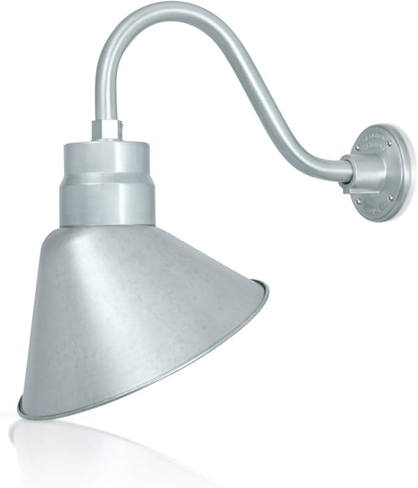 12in. Galvanized Finish Angle Shade Gooseneck Sign Light Fixture with 14.5 in. Long Extension Arm - Wall Sconce | Lumora