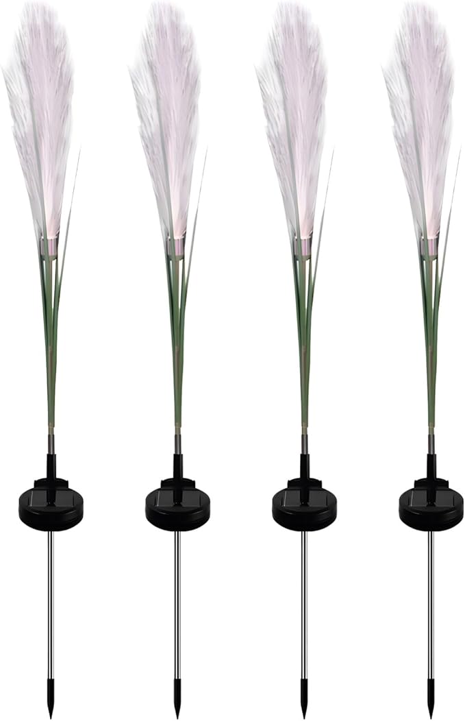 4-Pack Solar Reeds Garden Lights, Waterproof Pampas Grass Landscape Stakes, Outdoor Solar-Powered Led Decorative Lights for Yard, Pathways, and Lawns