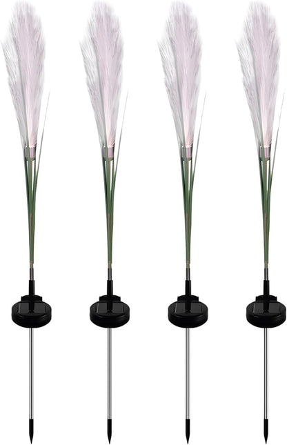 4-Pack Solar Reeds Garden Lights, Waterproof Pampas Grass Landscape Stakes, Outdoor Solar-Powered Led Decorative Lights for Yard, Pathways, and Lawns