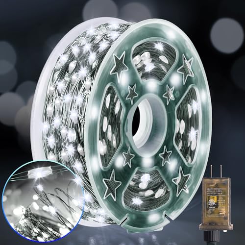 KNONEW 100FT 300LED Green Wire Outdoor Fairy Lights Plug in Cool White Xmas