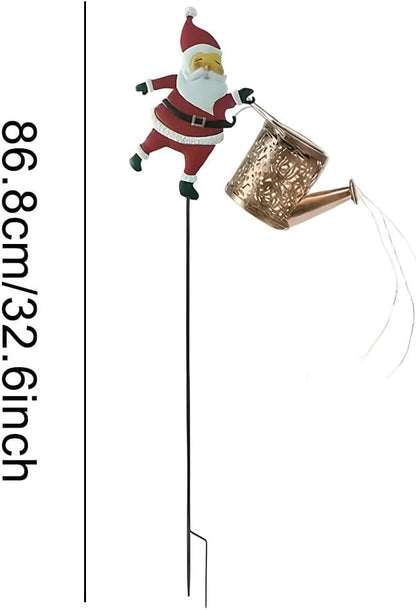 2 Pack Christmas Santa Solar Kettle Light, Waterproof Santa Solar Garden Lights Outdoor, Cute Santas Solars Watering Can Cascading Light LED, for Courtyards Backyard Pathway Terrace Porch Patio