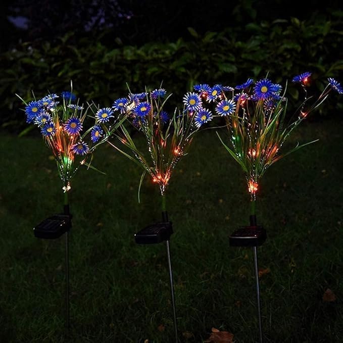 Solar Flower Lights Outdoor, Waterproof LED Daisy Flowers Solar Stake Decorative In-Ground Lights 2Mode for Garden Landscape Yard Pathway Wedding Party (Blue, 1Pack)