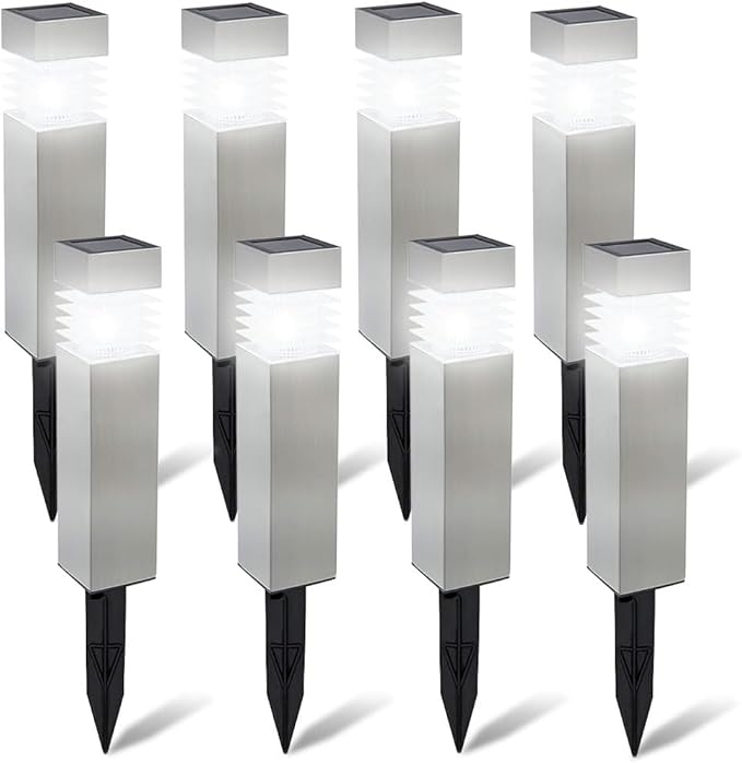 Morvat Solar Pathway Lights - 8-Pack Auto On/Off LED Solar Powered Outdoor Waterproof Landscape Lights, for Garden, Yard, Lawn, Patio, Walkway, Driveway, Pathway & Lighting, Dusk to Dawn - Square