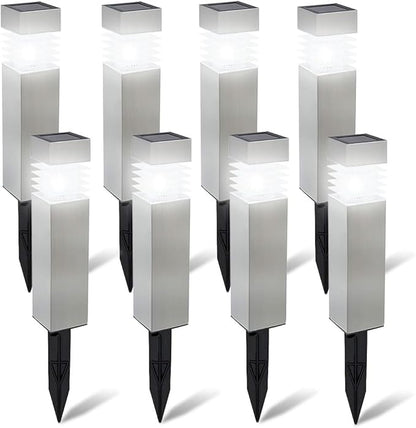 Morvat Solar Pathway Lights - 8-Pack Auto On/Off LED Solar Powered Outdoor Waterproof Landscape Lights, for Garden, Yard, Lawn, Patio, Walkway, Driveway, Pathway & Lighting, Dusk to Dawn - Square