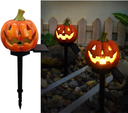 LED Solar Pumpkin Head Ground Light, Halloween Outdoor Atmosphere Decoration lamp, Cute Resin Pumpkin Head Courtyard Landscape Lights.