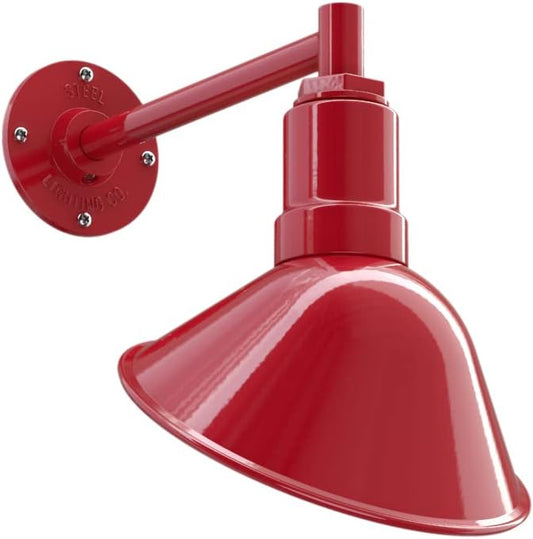 Steel Lighting Co. Venice Store Sign Light | for Outdoor Restaurant Accent Wall | 9 inch Dome | 11 inch Straight Arm | Farmhouse Warehouse Style Made in America | Red Exterior/White Interior