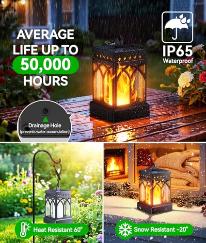 KOOPER Solar Lanterns Outdoor Waterproof, Two Modes Hanging Solar Lantern Lights for Outside, Auto ON/Off Lanterns Decorative Outdoor for Garden Table Yard Path Tree Patio Lawn Decor, Gifts, 2 Pack