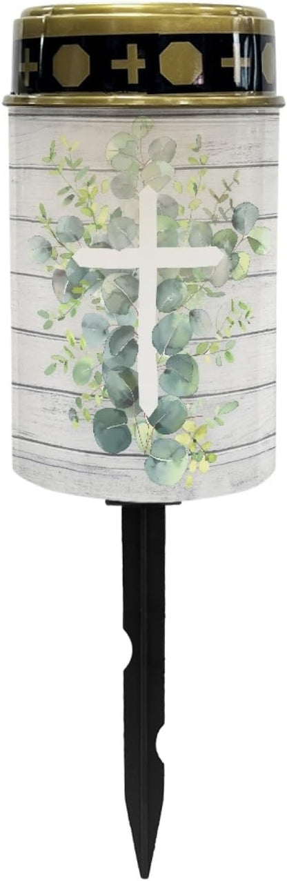 Green Solar Pathway Lights Waterproof Solar Outdoor Lights,Cemetery Decorations for Grave,Solar Stake Lights Solar Lantern Rainbow Butterfly Solar Cemetery Lights,Cross Leaf
