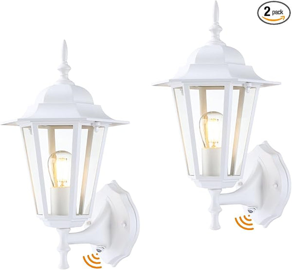 GRUENLICH Dusk to Dawn Outdoor Wall Sconce, Exterior Front Porch Lighting with Clear Glass, White Aluminum Outside | Lumora