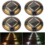 VOLISUN Solar Driveway Lights Dock Marine Lights 4 Pack,2 Colors in 1,Outdoor LED Deck Lights,Solar Powered Waterproof Warning Step Lights for Driveway Sidewalk Pathway (White/Warm White)