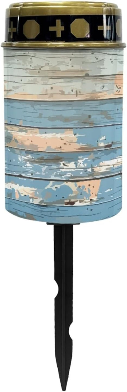 Blue Wood Grain Solar Cemetery Lantern for Grave, Outdoor Pathway Light, Solar-Powered Gravesite Waterproof Driveway Landscape Flameless Light, 1 PCS