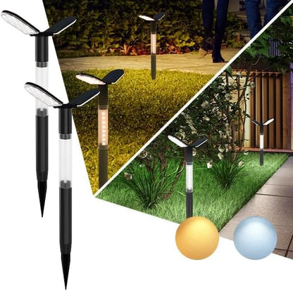 EMANER Solar Flood Lights Outdoor 2-Pack - Dual Color Warm/Daylight, Dusk to Dawn Solar Spotlights with Stake for Garden, Lawn, Landscape & Patio Pathway (Waterproof & 12Hrs Runtime)