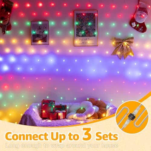 Ollny Net Lights 210LED 10x7ft, Clear Wire Christmas Outdoor Mesh Light