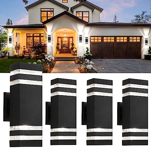 tewei 4 Pack Outdoor Wall Lights, Modern Exterior Light Fixtures, Black