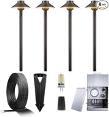 Gardenreet Brass Landscape Lighting Kit (4 Pack LED Path Lights) with 75W Low Voltage Transformer and 100 Feet | Lumora