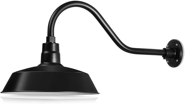 14in. Satin Black Outdoor Gooseneck Barn Light Fixture with 22in. Long Extension Arm - Wall Sconce Farmhouse | Lumora