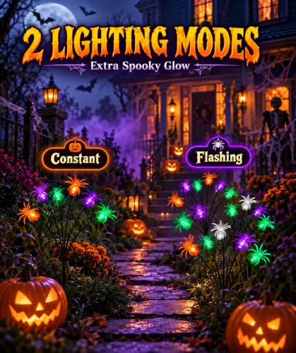 LORRYTE 8Pack 48LED Spider Solar Halloween Lights Outdoor for Garden