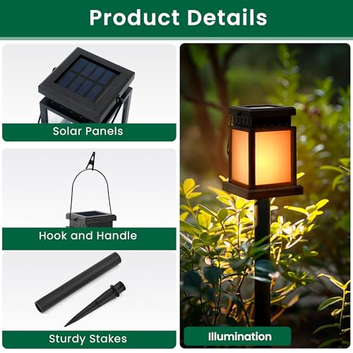 GIGALUMI Solar Lanterns Outdoor Waterproof 8 Pack Flame Effect Flickering