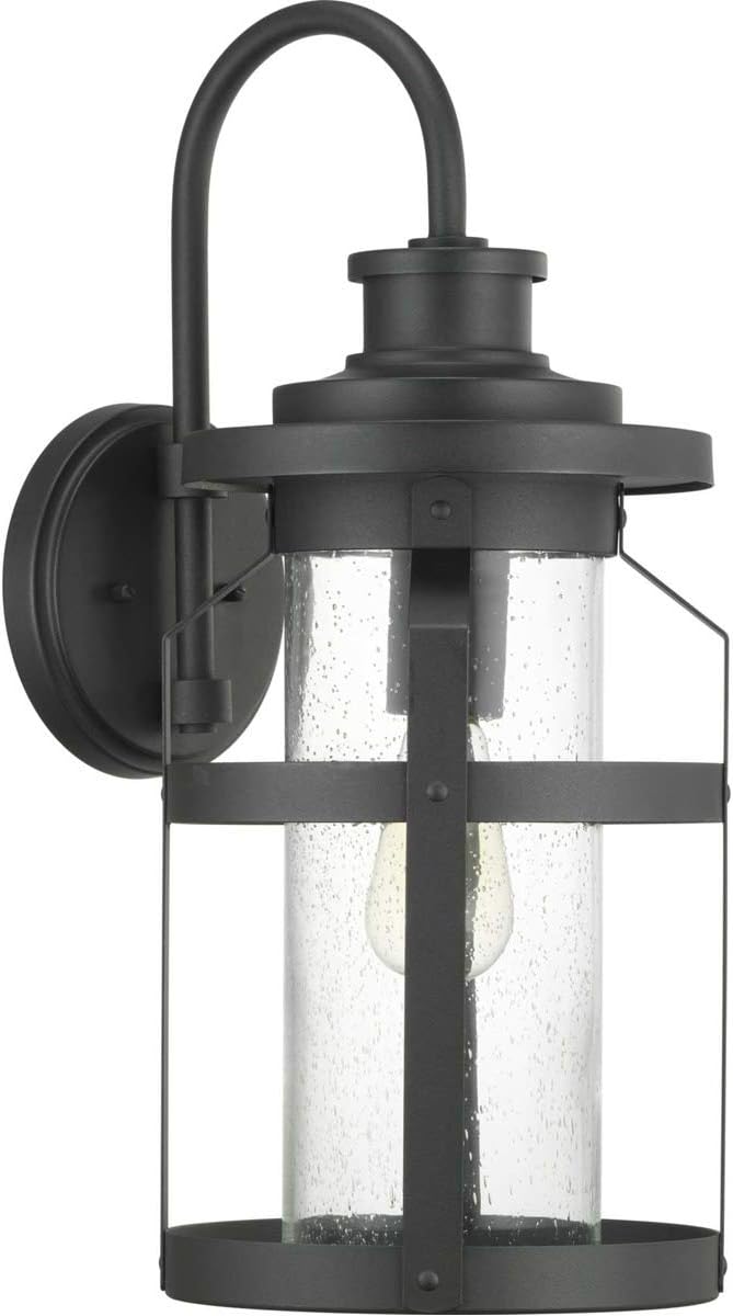 Progress Lighting Haslett Collection 1-Light Clear Seeded Glass Farmhouse Outdoor Large Wall Lantern Light Textured Black