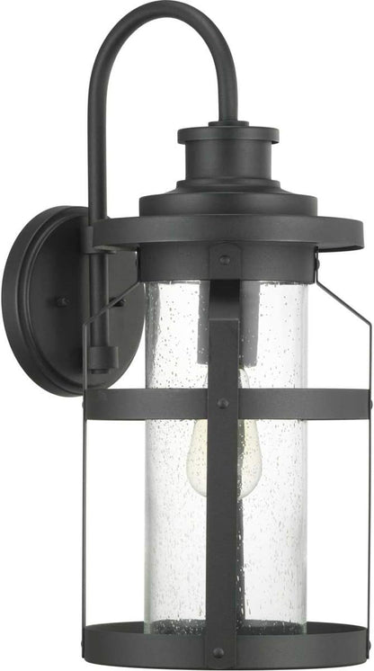 Progress Lighting Haslett Collection 1-Light Clear Seeded Glass Farmhouse Outdoor Large Wall Lantern Light Textured Black