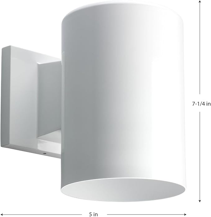 Progress Lighting 5-Inch Cylinder Outdoor Wall Sconce, 1-Light Modern Wall Mount Light, Interior and Exterior Lighting for Home or Porch, Aluminum Construction, White (P5674-30)