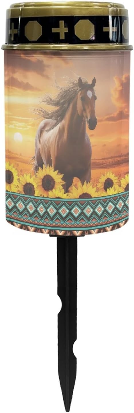 Western Aztec Horse Solar Light for Garden Yard,Horse Solar Pathway Lights Outdoor Waterproof Landscape Lighting Solar Lantern Flameless Warm White Lights Sunflower