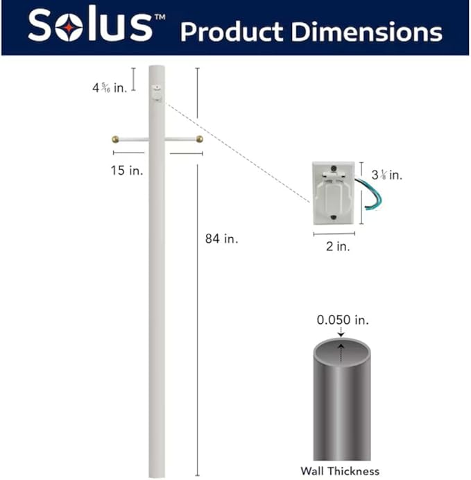 Solus 7-Foot Direct Burial Lamp Post – Outdoor Aluminum Light Pole with Decorative Cross Arm & 120V Outlet – Fits | Lumora