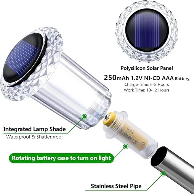 Solar Pathway Lights Outdoor, 13 Inch 4 Pack, Crystal Lens Solar Stake Lights with Starburst Pattern, IP65 Waterproof Garden Lights for Walkway Path Yard Patio Landscape